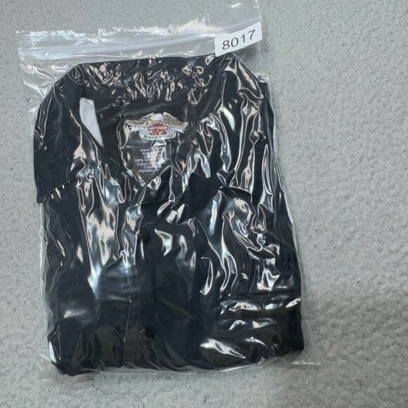 Harley Davidson Shirt Men Large Black‎ Orange Flames Script Bar Shield Zip Short - Picture 16 of 16